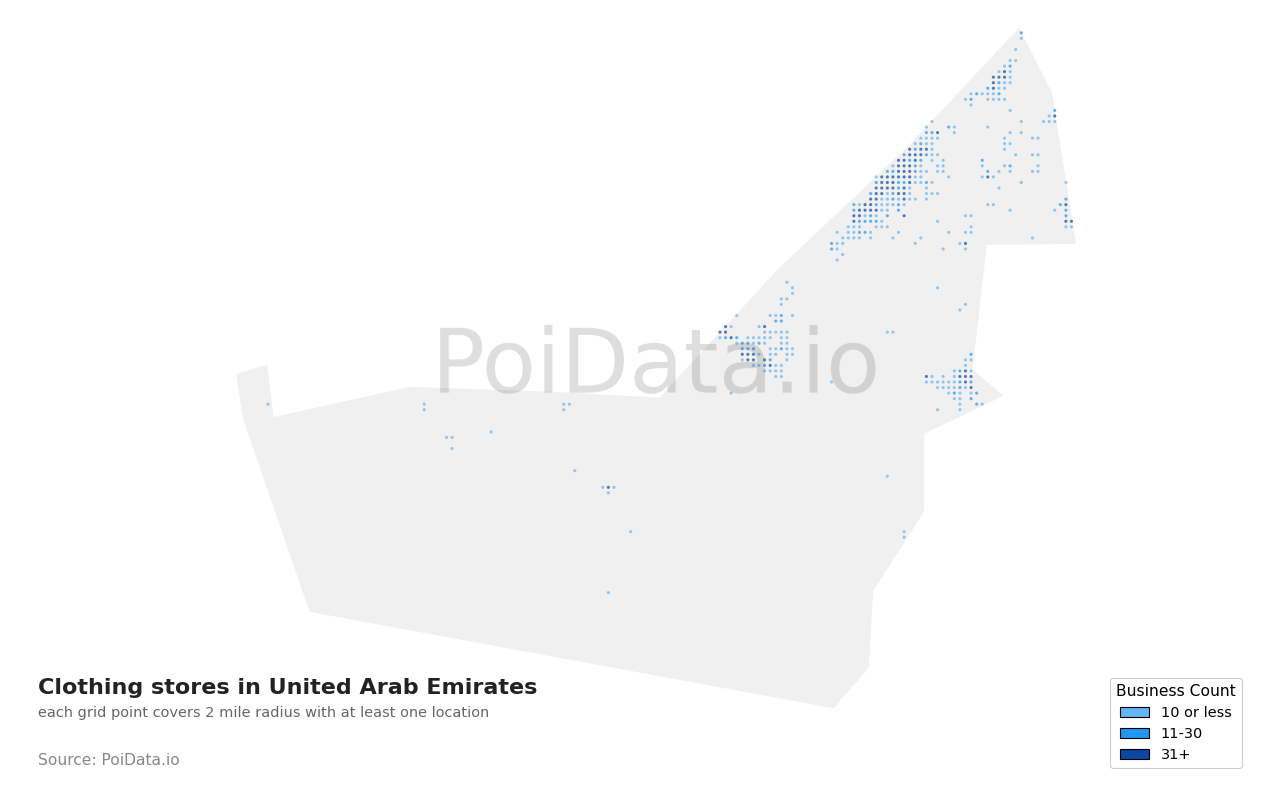 Clothing store density map for United Arab Emirates