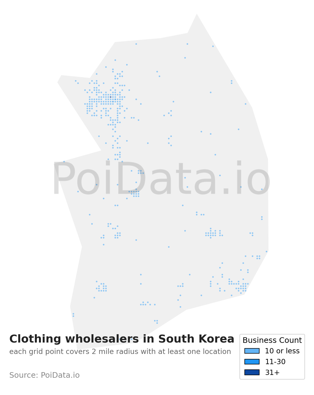 Clothing wholesaler density map for South Korea