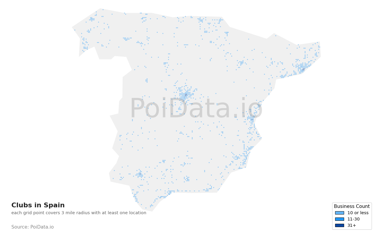 Club density map for Spain