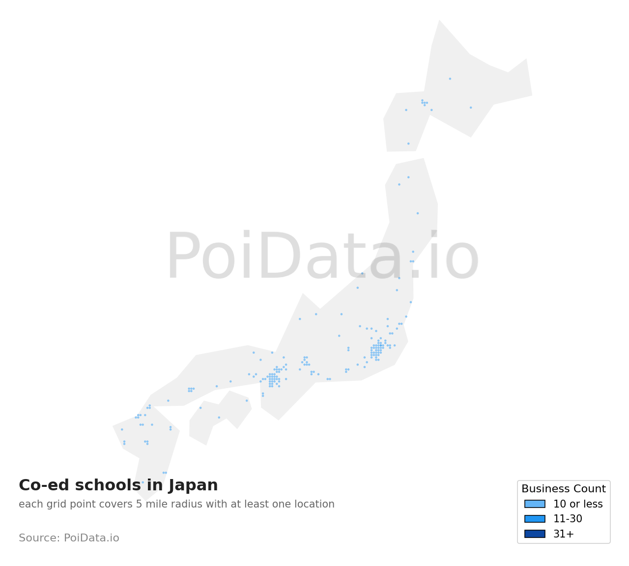 Co-ed school density map for Japan