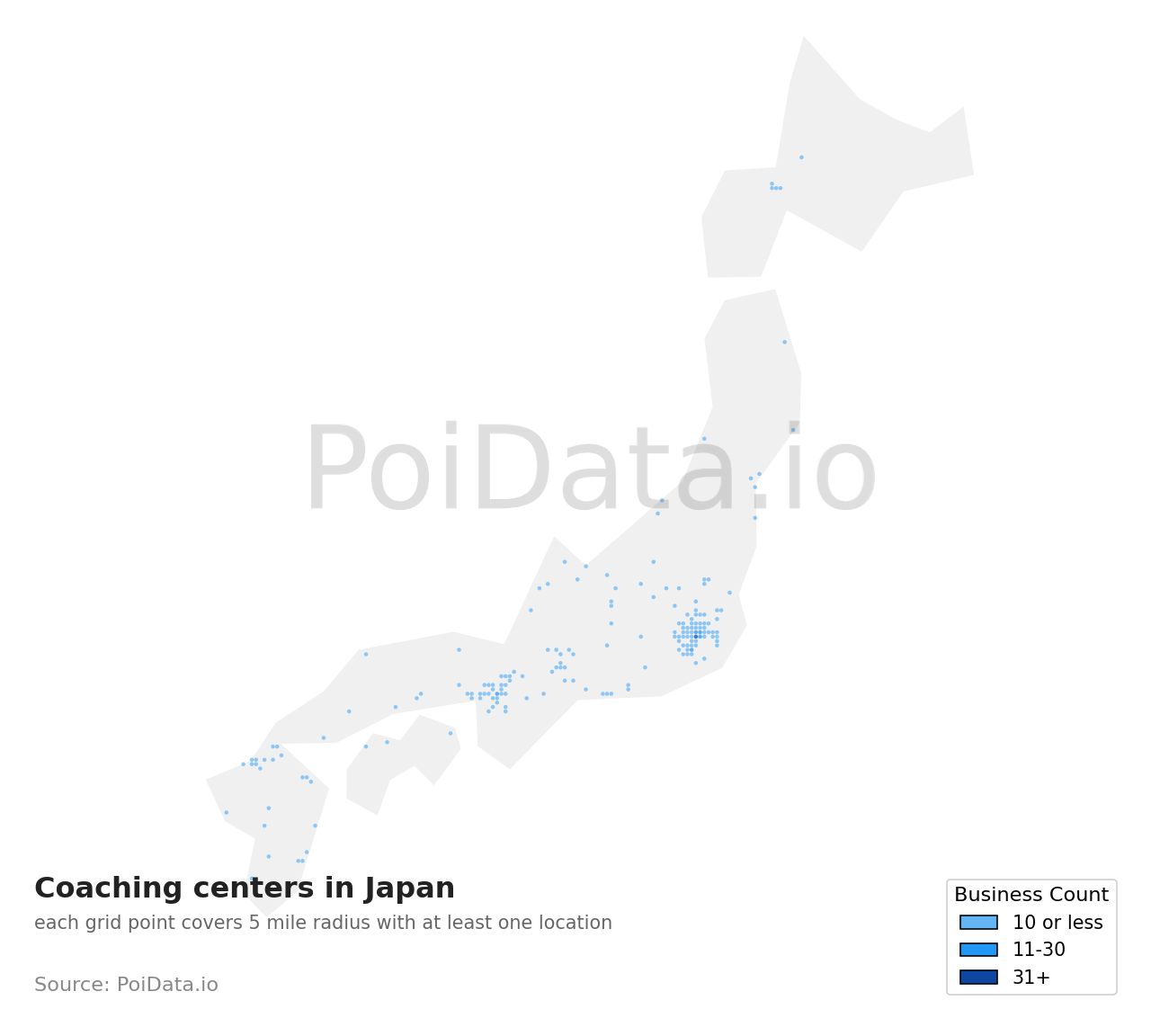 Coaching center density map for Japan