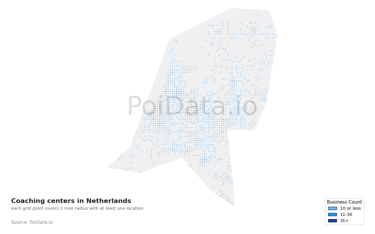 Coaching center density map for Netherlands