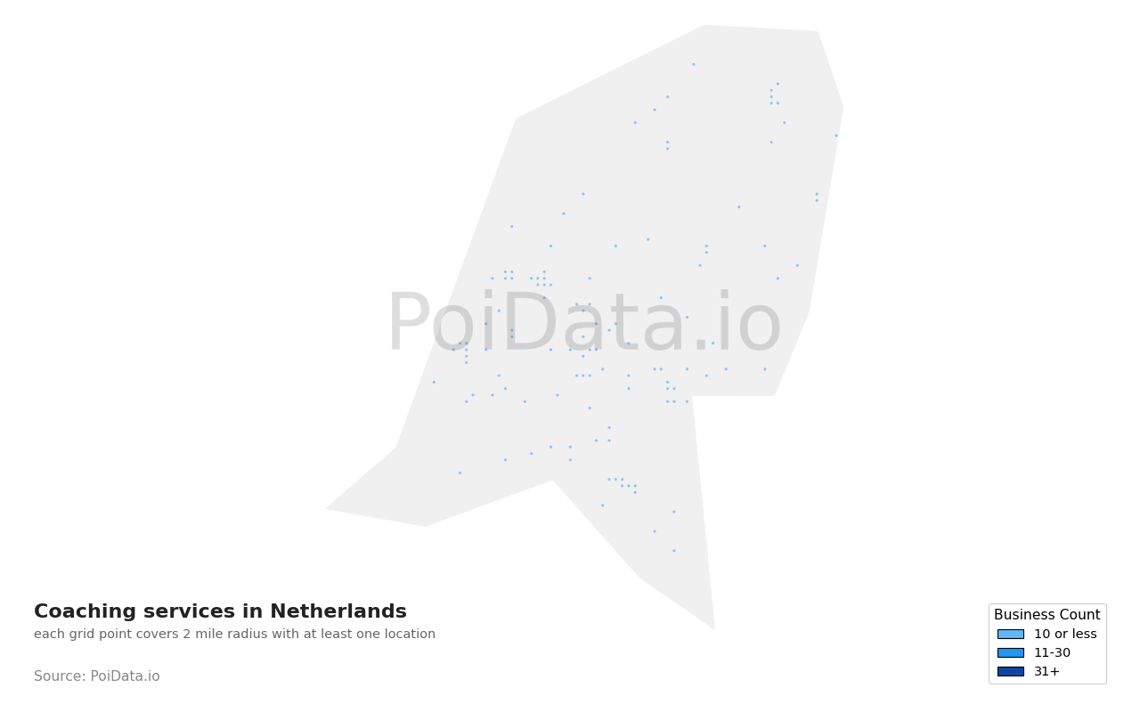 Coaching service density map for Netherlands