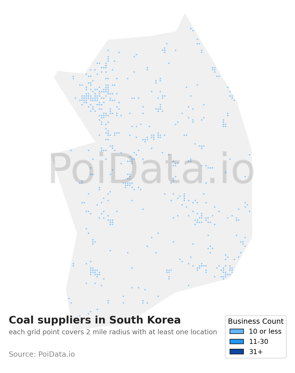 Coal supplier density map for South Korea