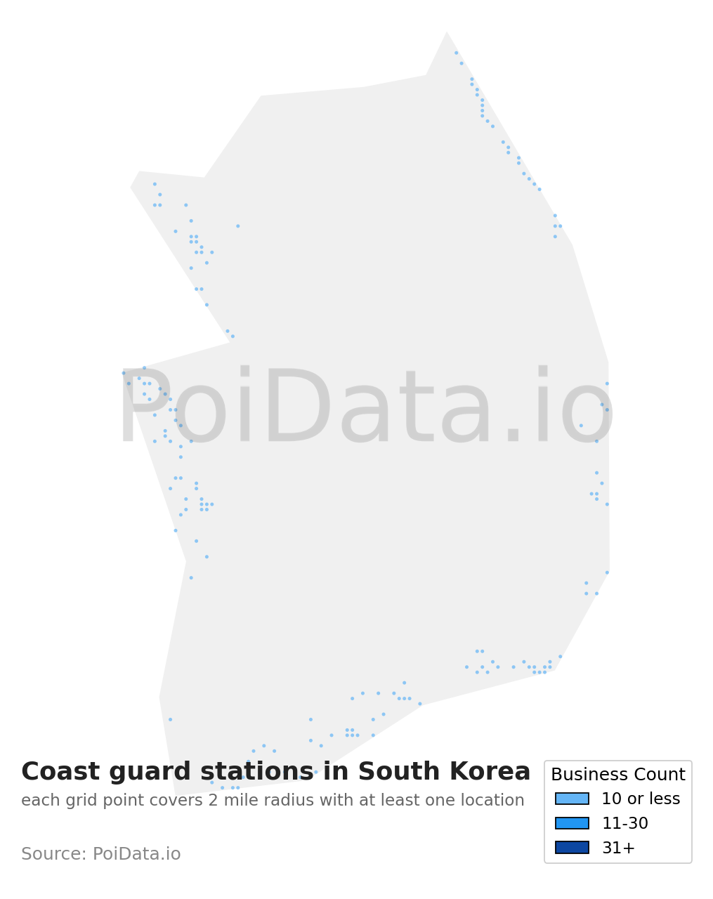 Coast guard station density map for South Korea