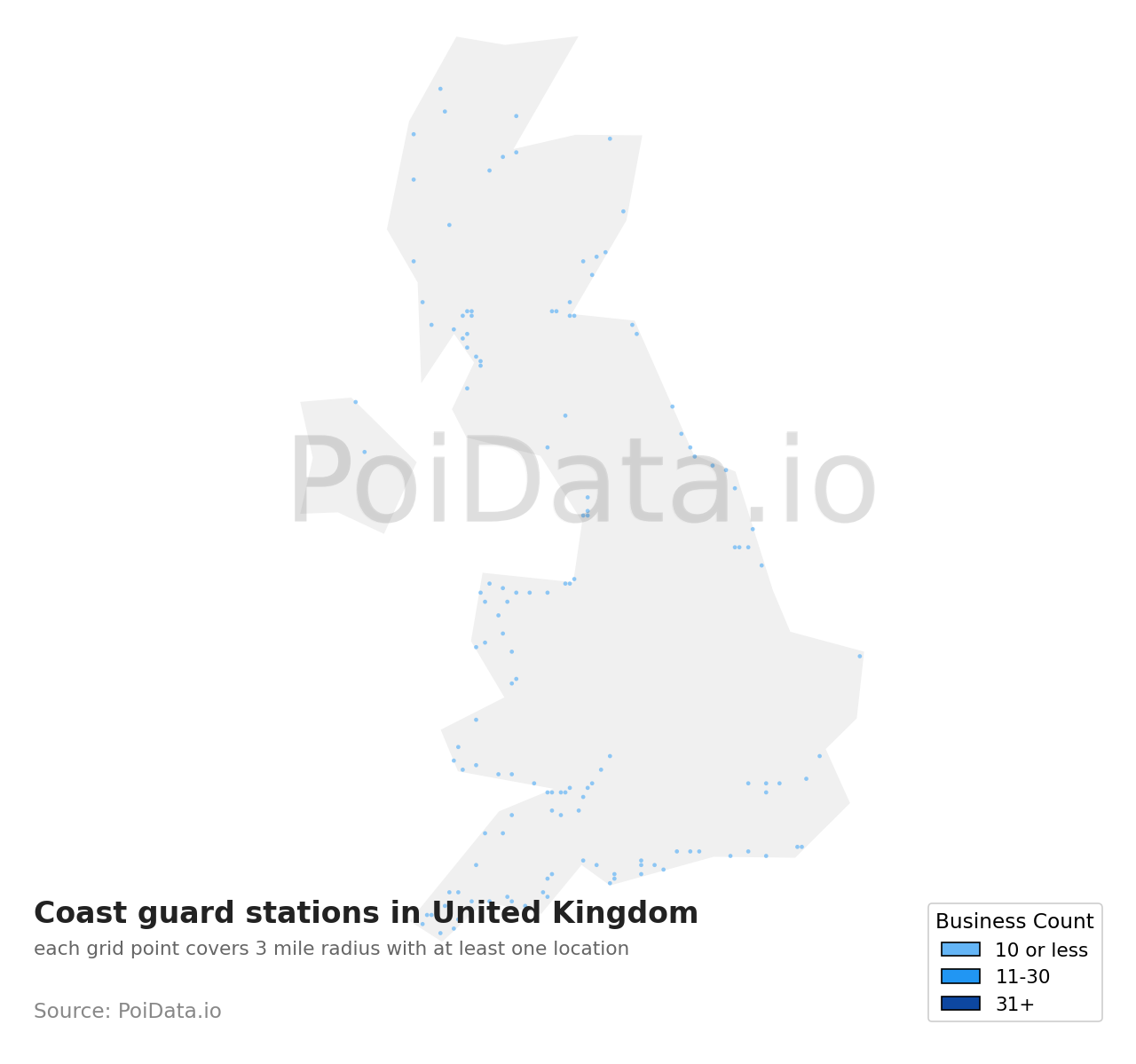 Coast guard station density map for United Kingdom