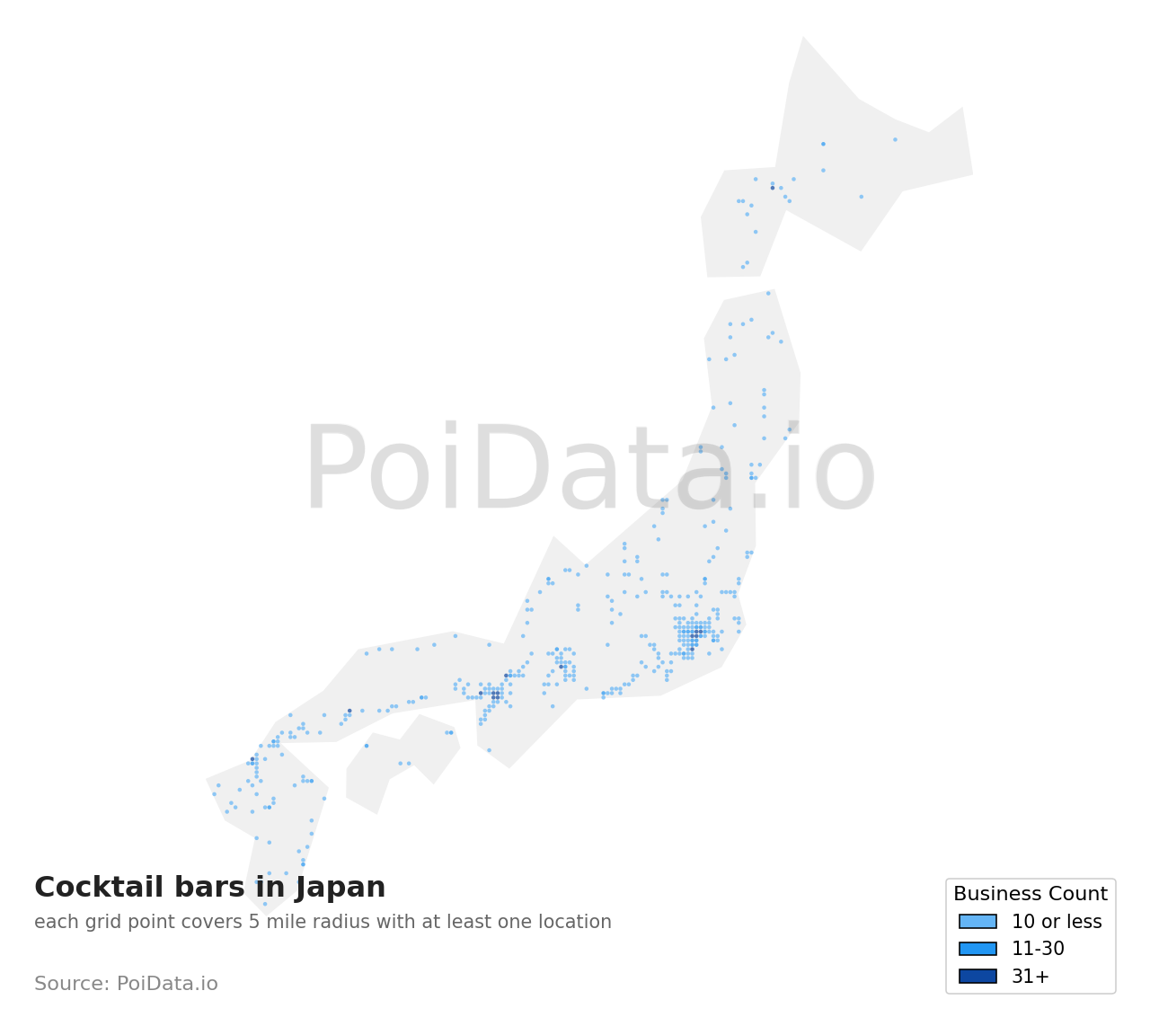 Cocktail bar density map for Japan