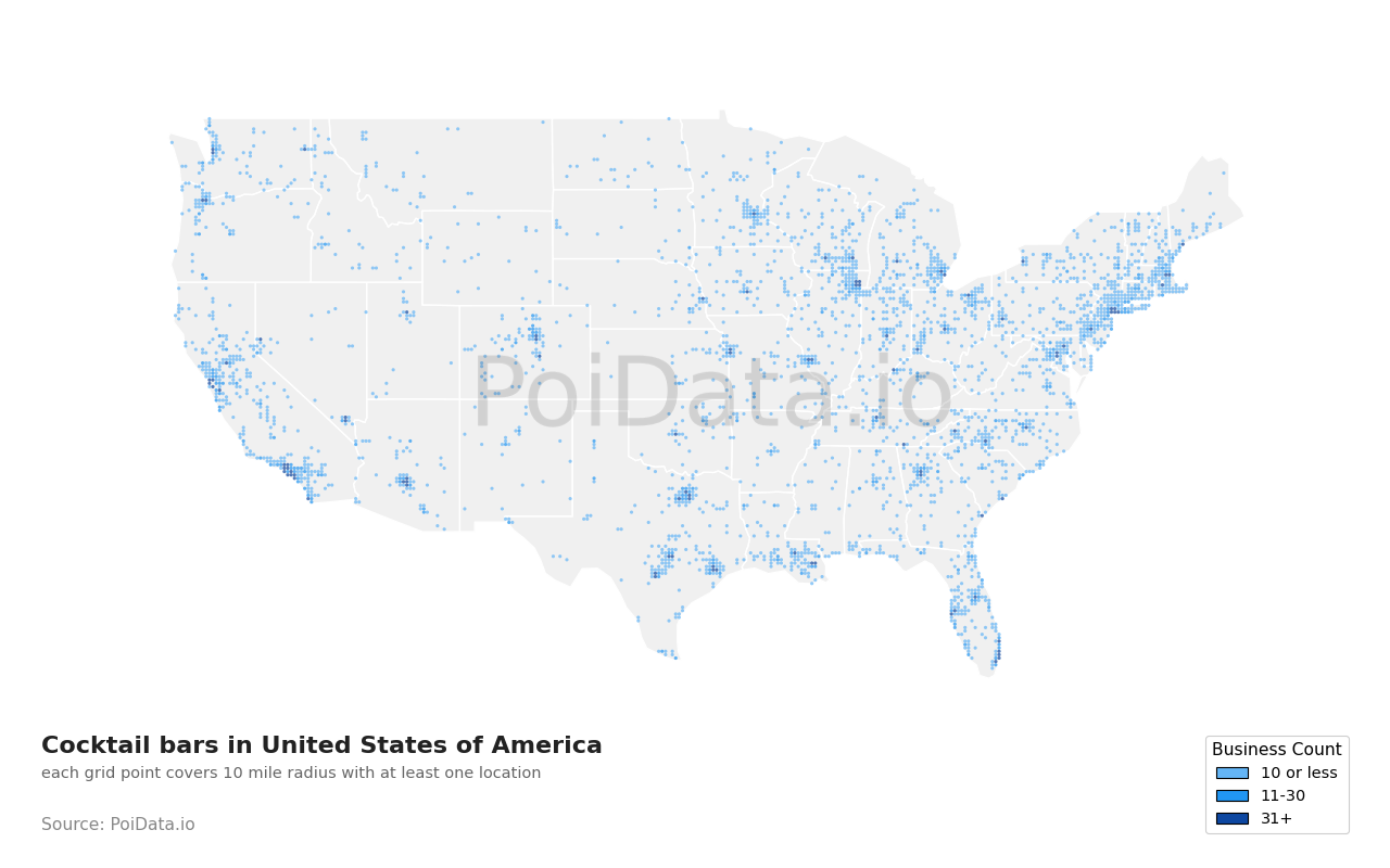 Cocktail bar density map for Nevada, United States
