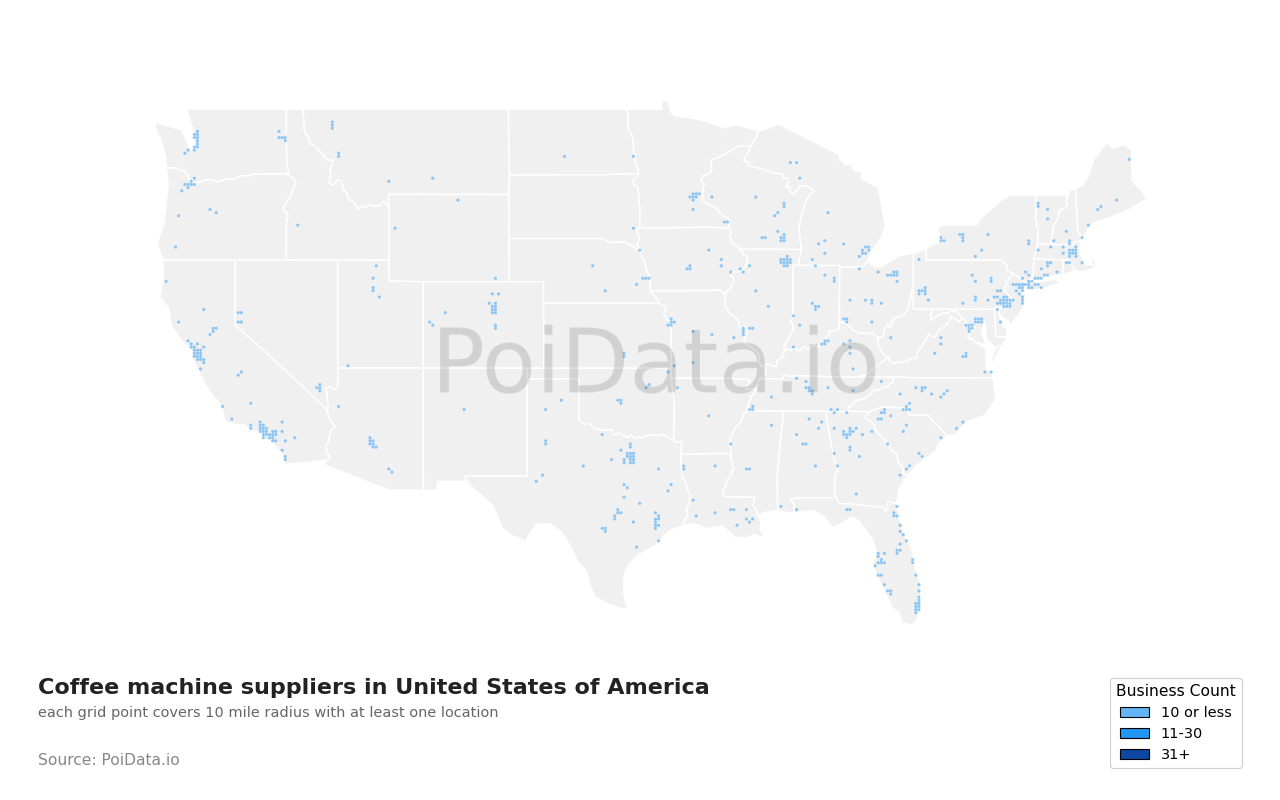 Coffee machine supplier density map for New Jersey, United States