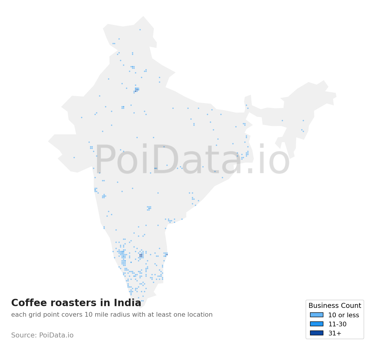 Coffee roasters density map for India