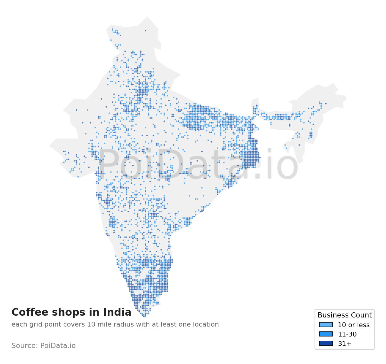 Coffee shop density map for India