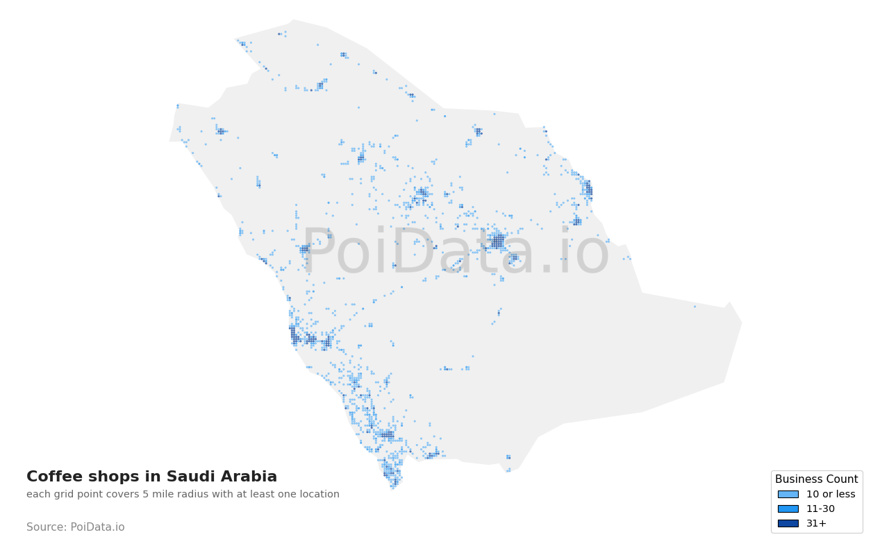 Coffee shop density map for Saudi Arabia