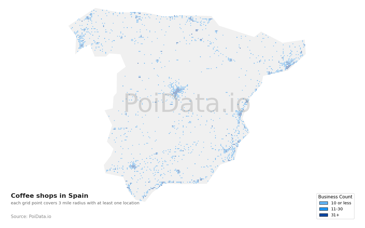 Coffee shop density map for Spain