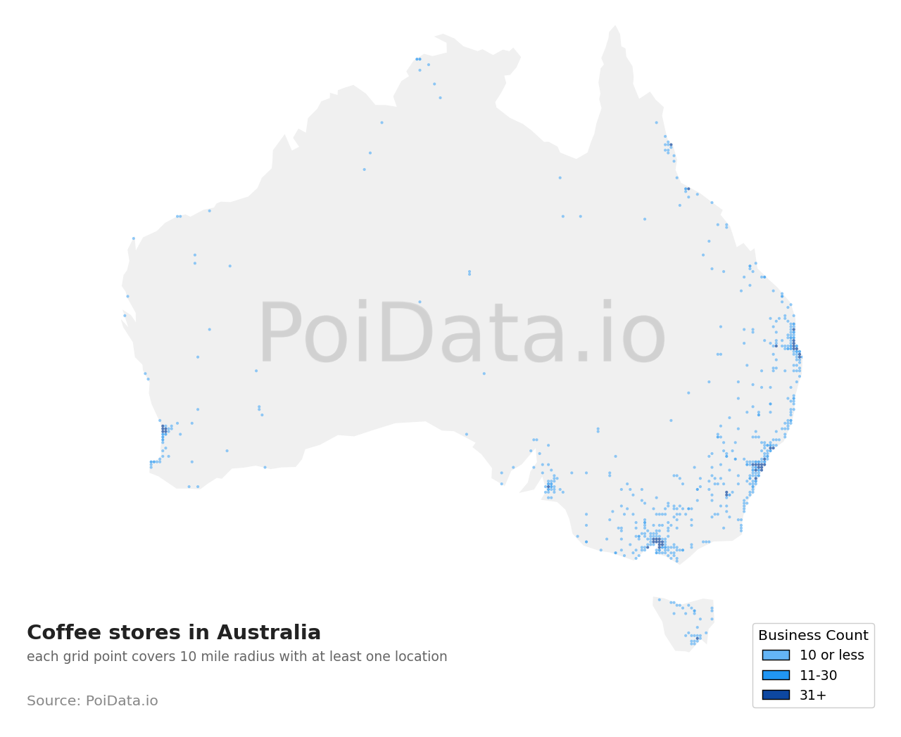 Coffee store density map for Northern Territory, Australia