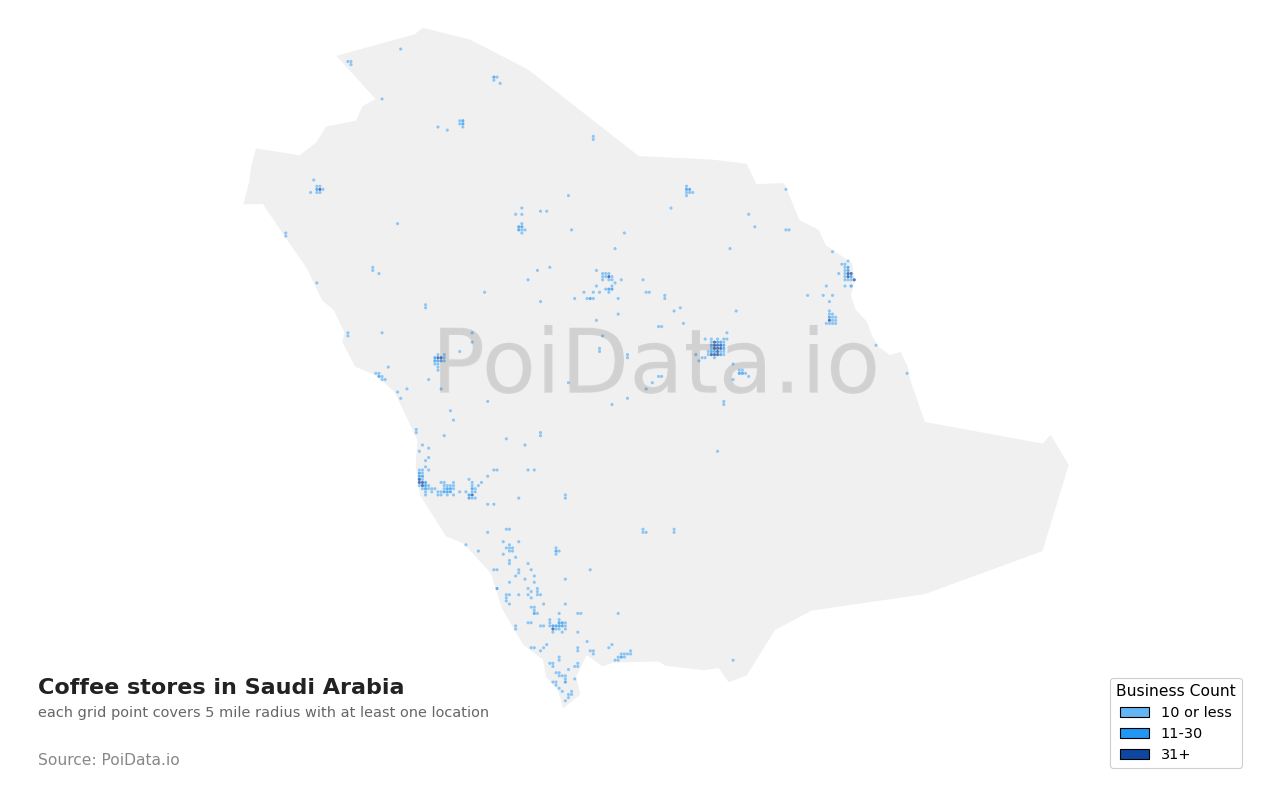 Coffee store density map for Saudi Arabia