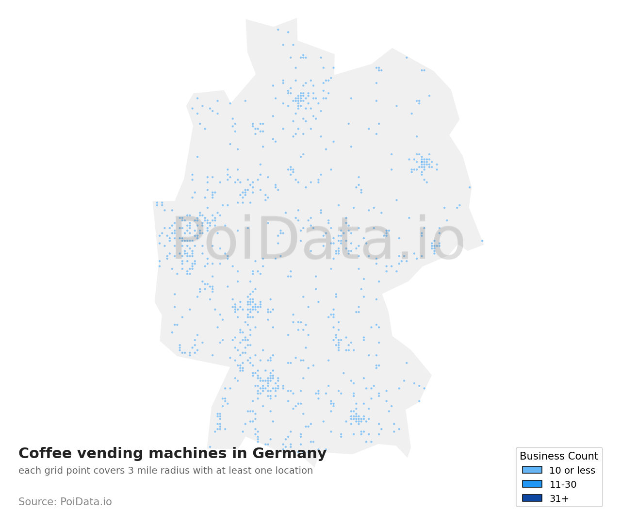 Coffee vending machine density map for Germany