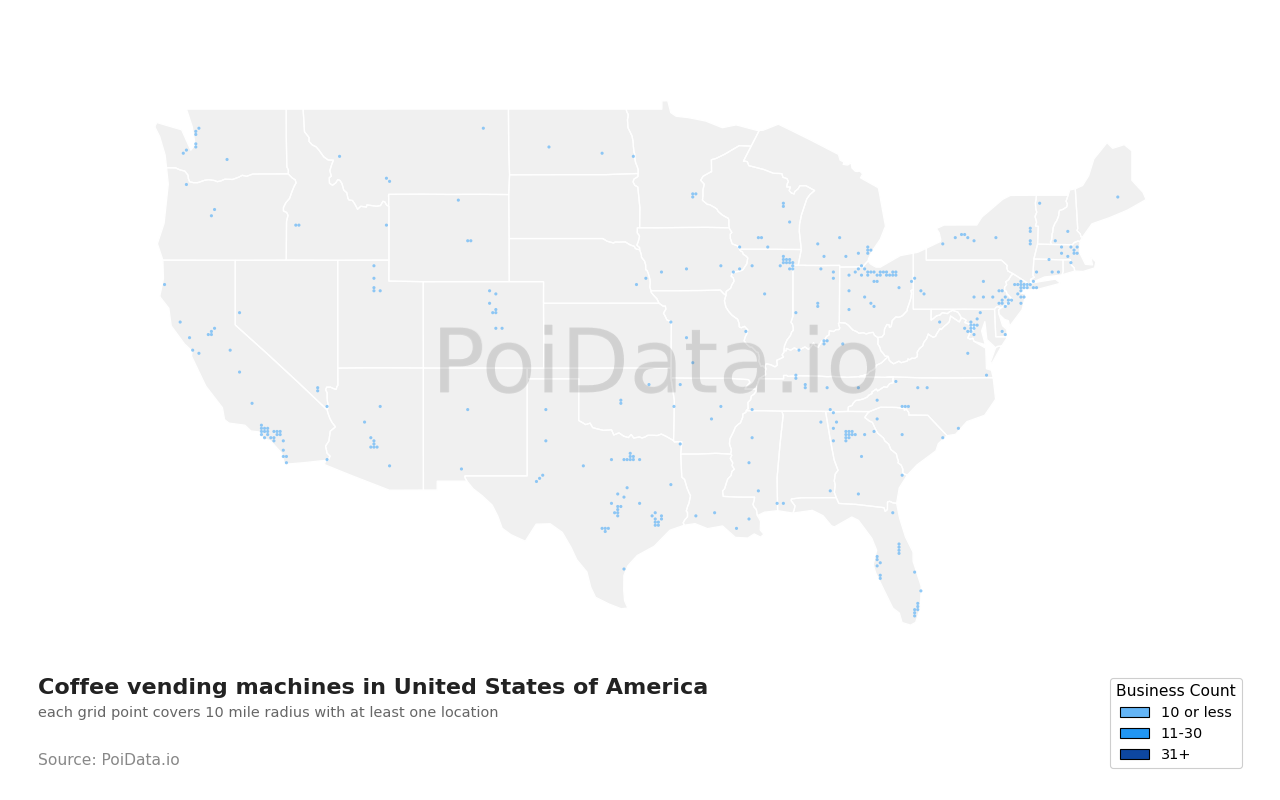 Coffee vending machine density map for Nebraska, United States