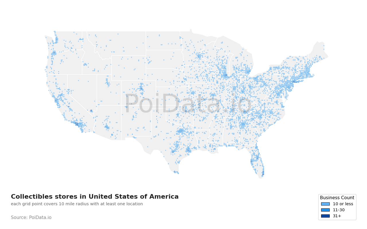 Collectibles store density map for Missouri, United States