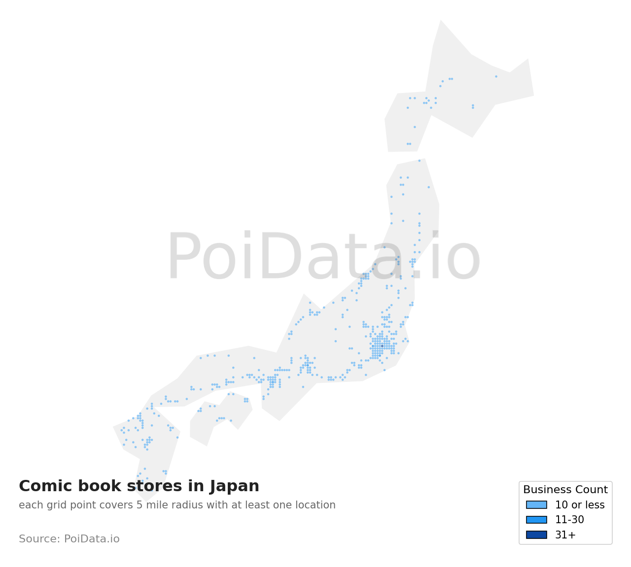 Comic book store density map for Kasuya District, Fukuoka, Japan
