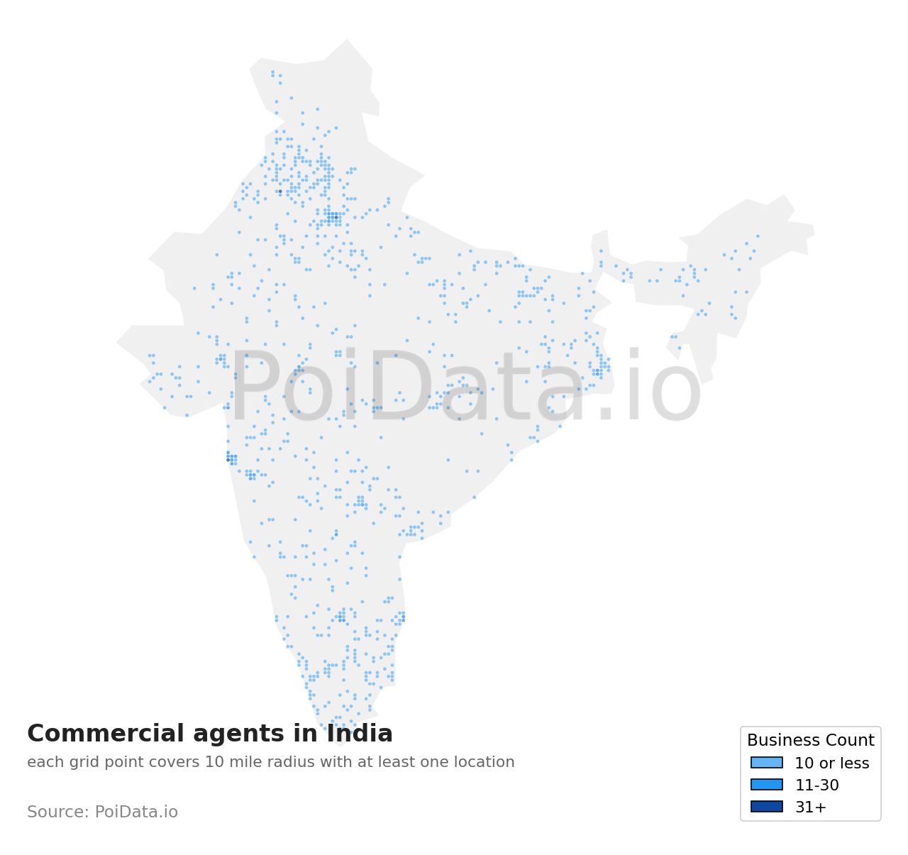Commercial agent density map for India