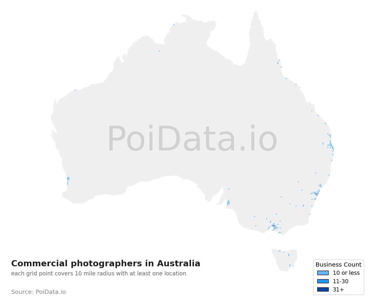 Commercial photographer density map for QLD, Australia