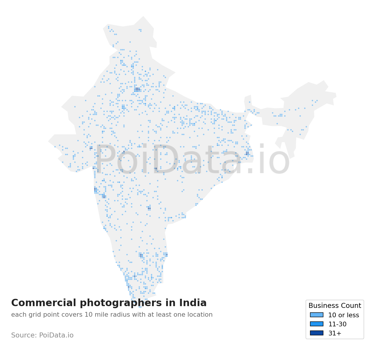 Commercial photographer density map for India