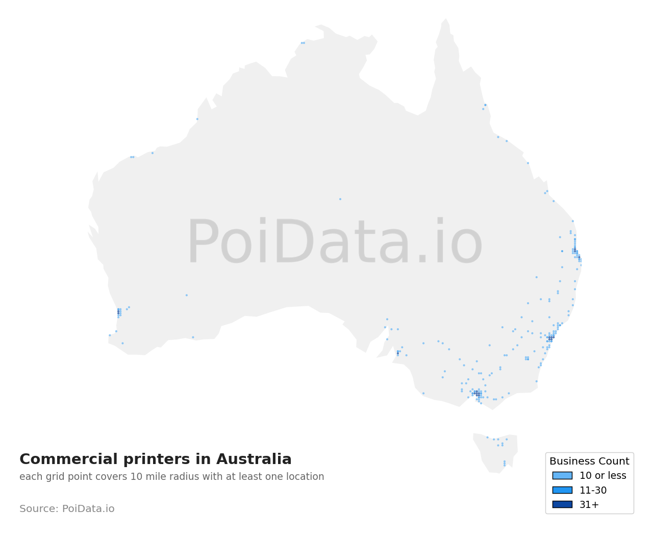 Commercial printer density map for Western Australia, Australia