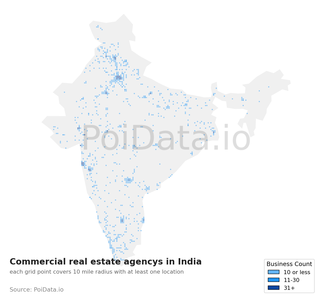 Commercial real estate agency density map for India