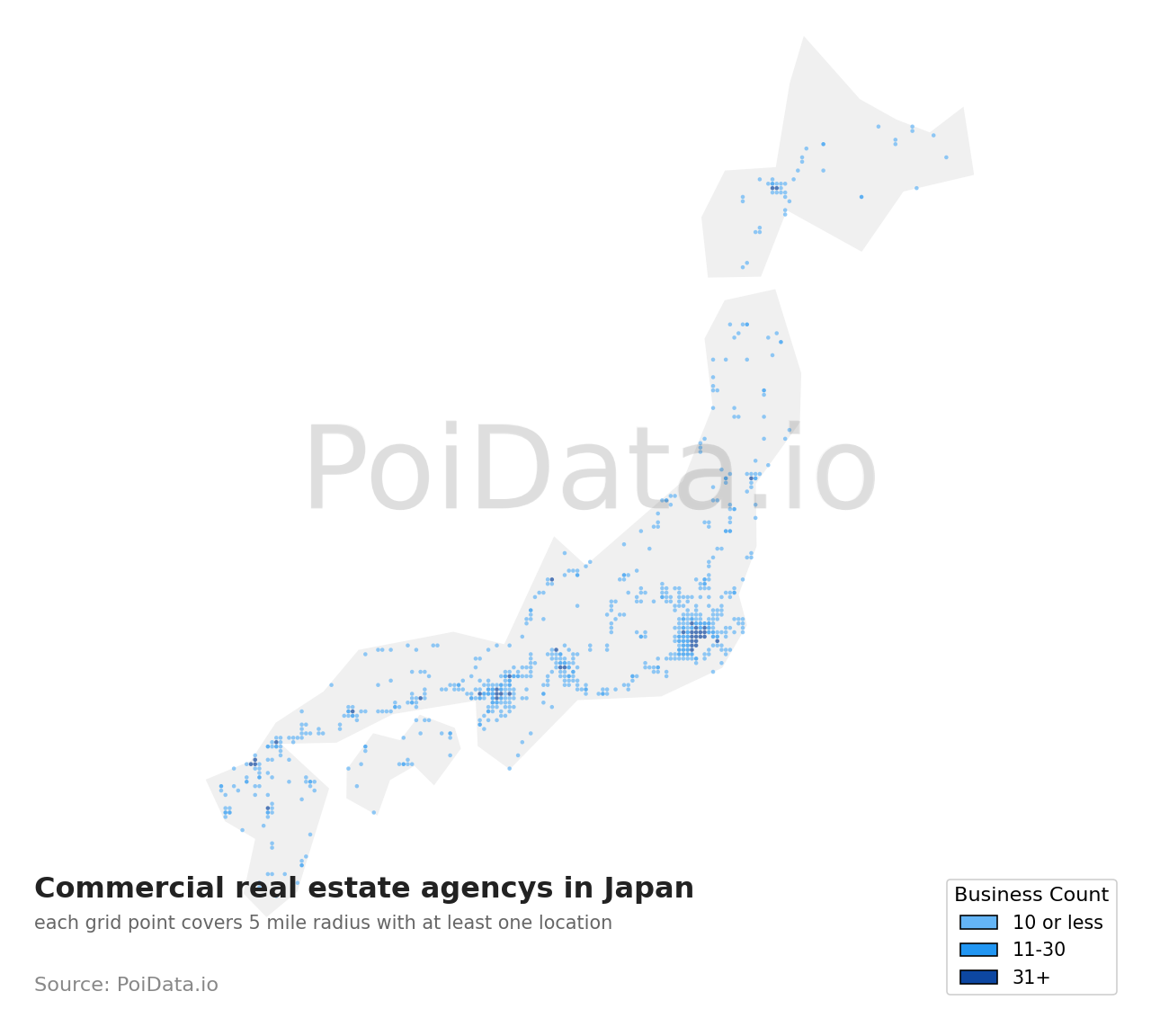 Commercial real estate agency density map for Kasuya District, Fukuoka, Japan