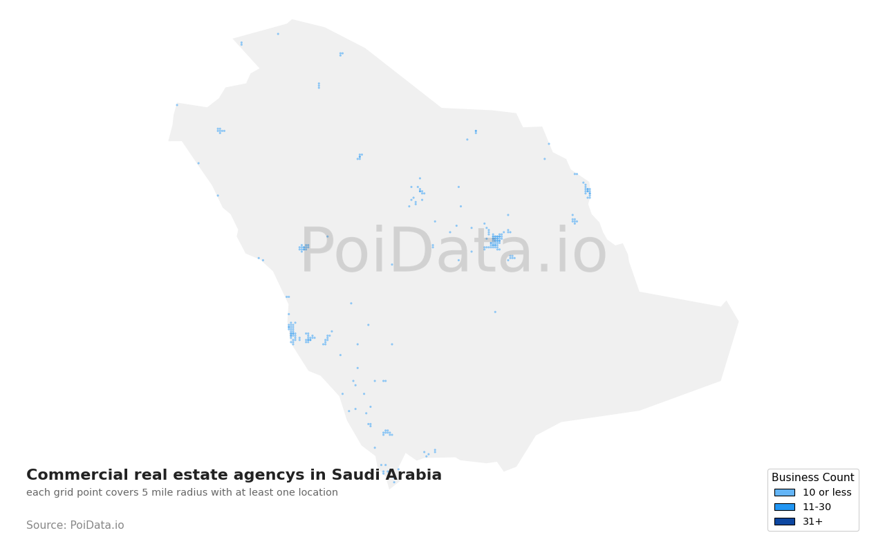 Commercial real estate agency density map for Saudi Arabia