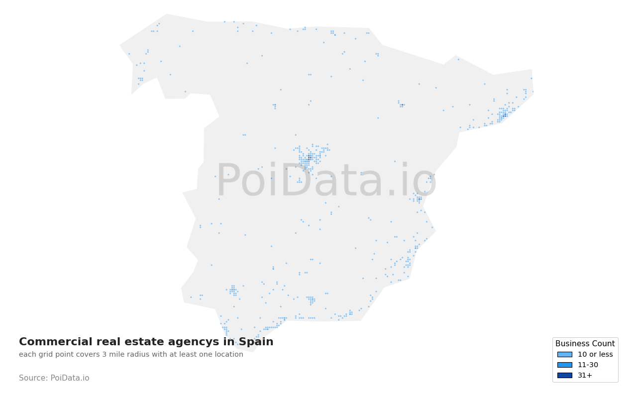 Commercial real estate agency density map for Spain