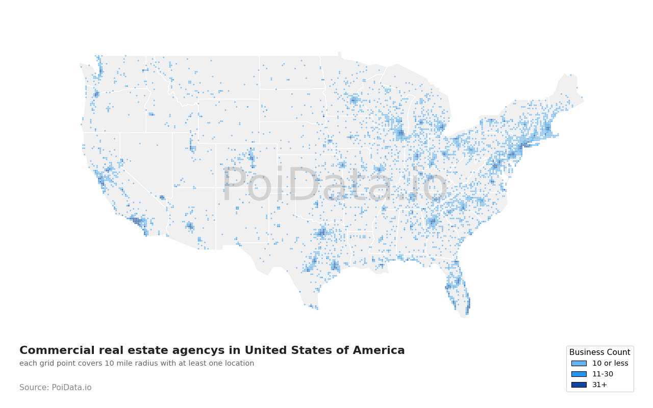 Commercial real estate agency density map for Colorado, United States