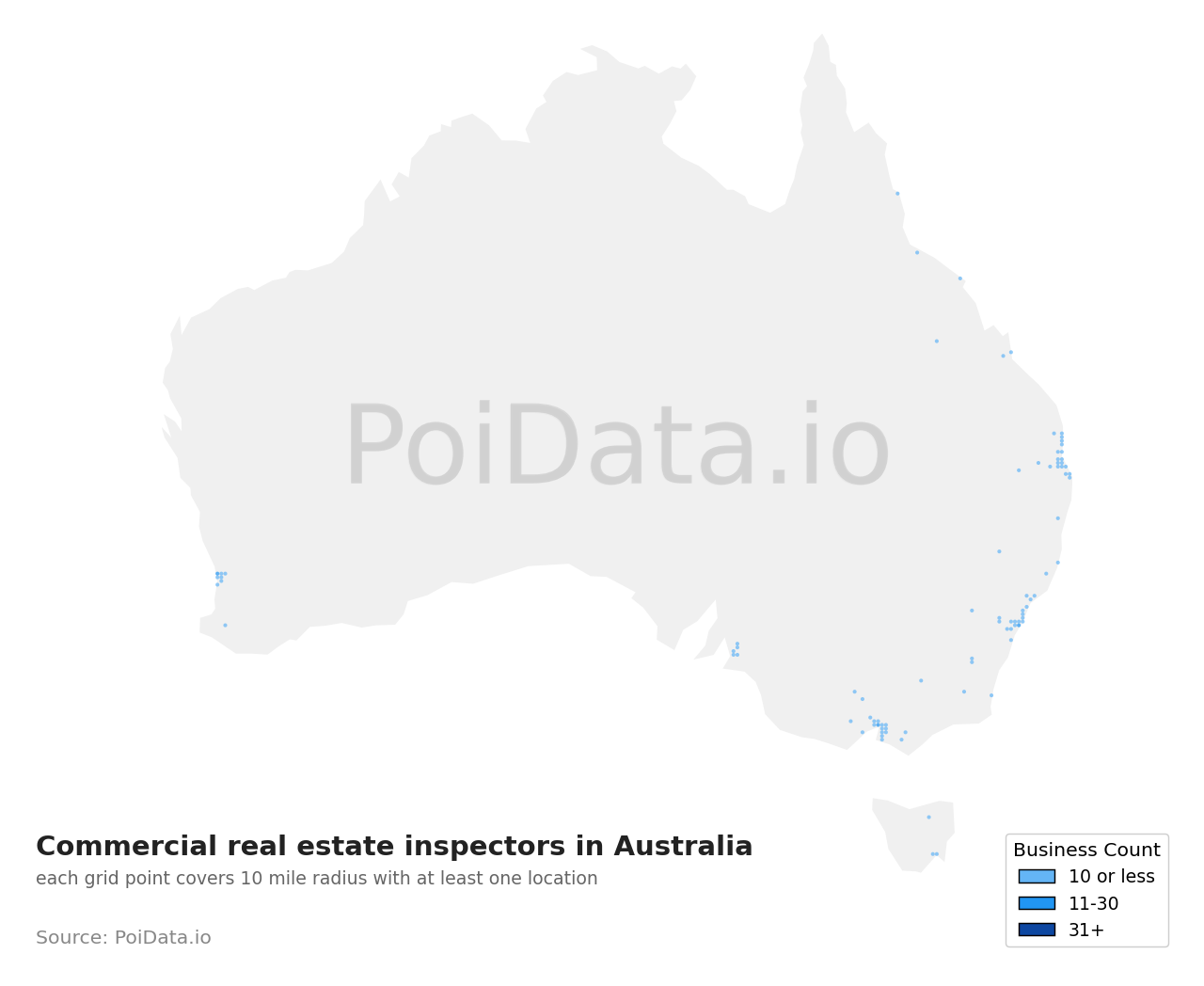 Commercial real estate inspector density map for NSW, Australia