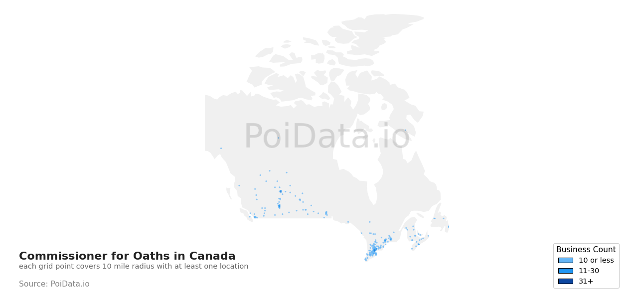 Commissioner for Oaths density map for Newfoundland and Labrador, Canada
