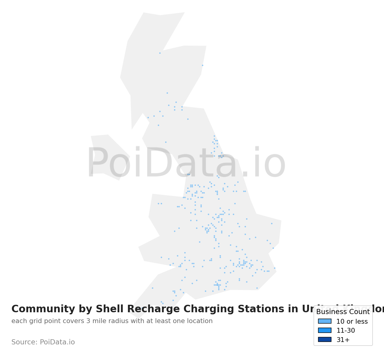 Community by Shell Recharge Charging Station density map for United Kingdom