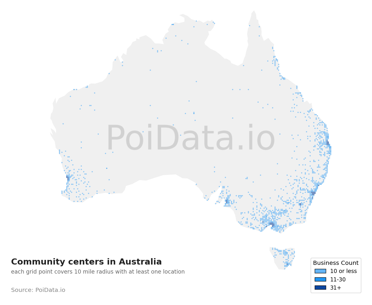 Community center density map for ACT, Australia