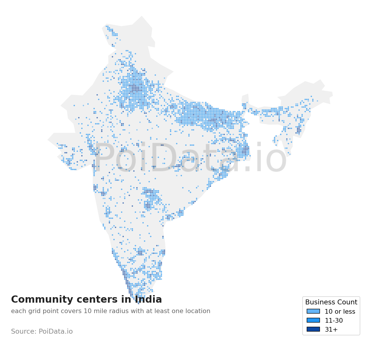 Community center density map for India