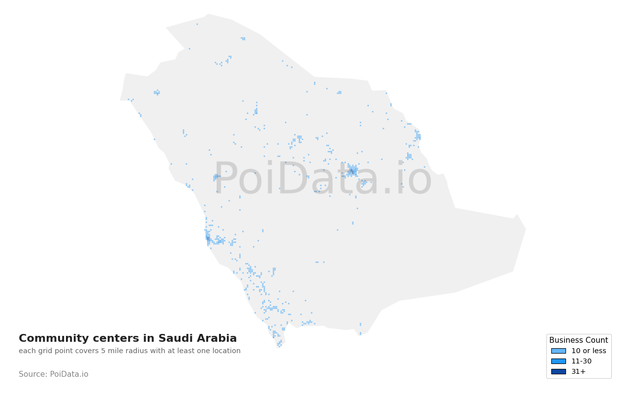 Community center density map for Saudi Arabia