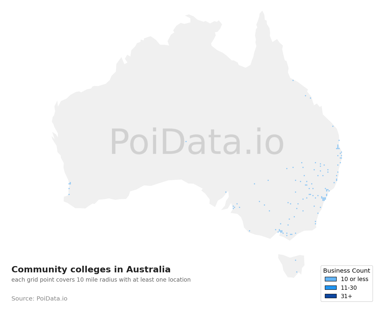 Community college density map for Western Australia, Australia