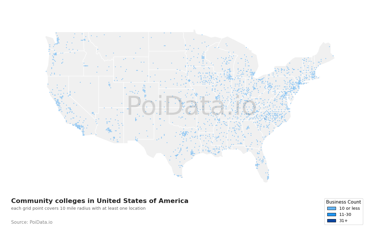 Community college density map for District of Columbia, United States