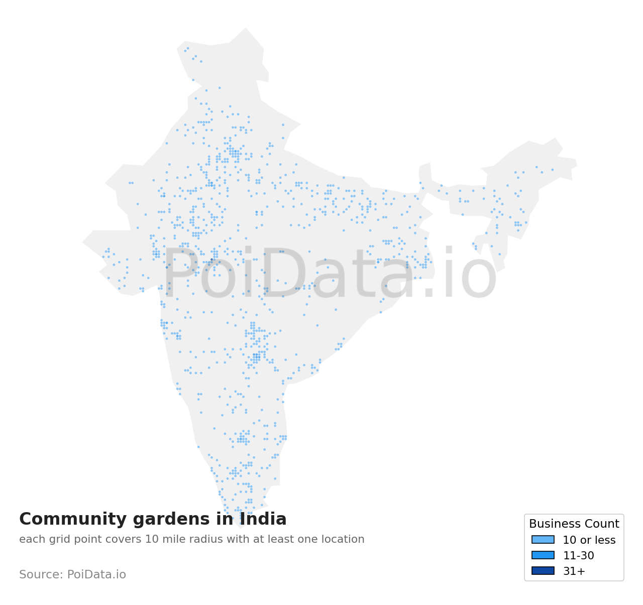 Community garden density map for India