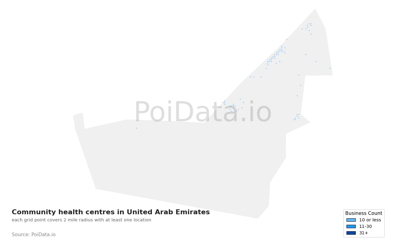 Community health centre density map for United Arab Emirates