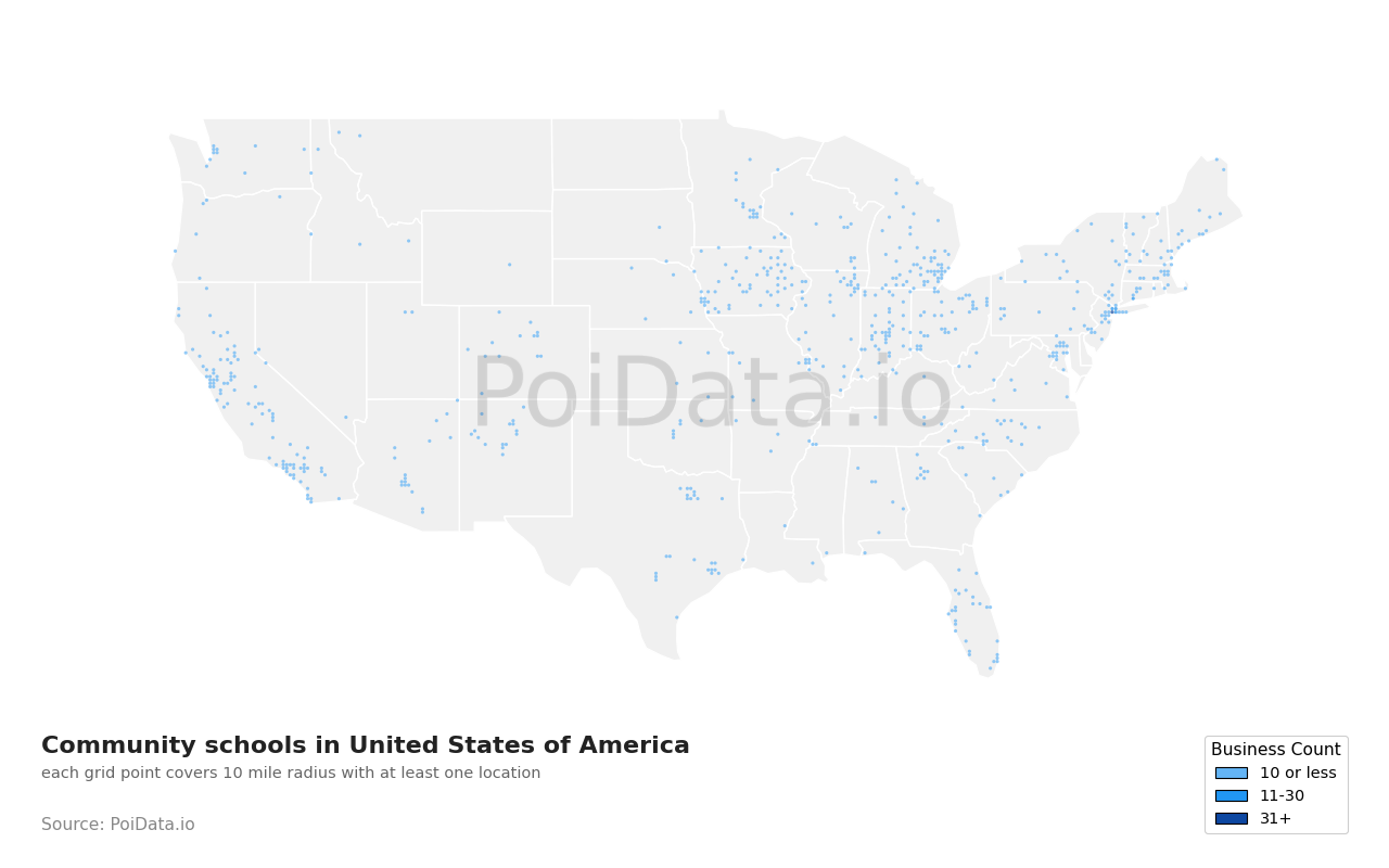Community school density map for United States