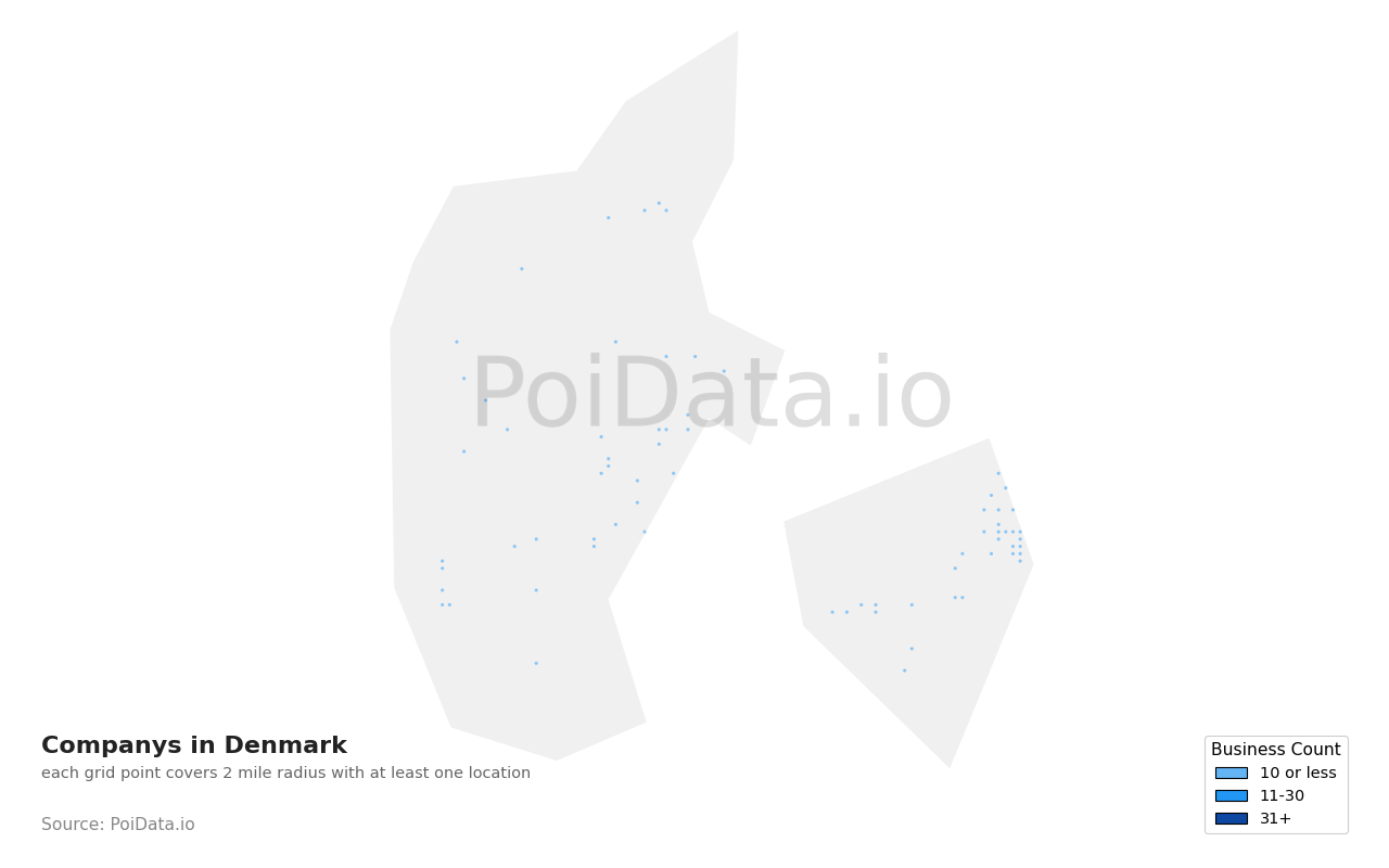 Company density map for Denmark