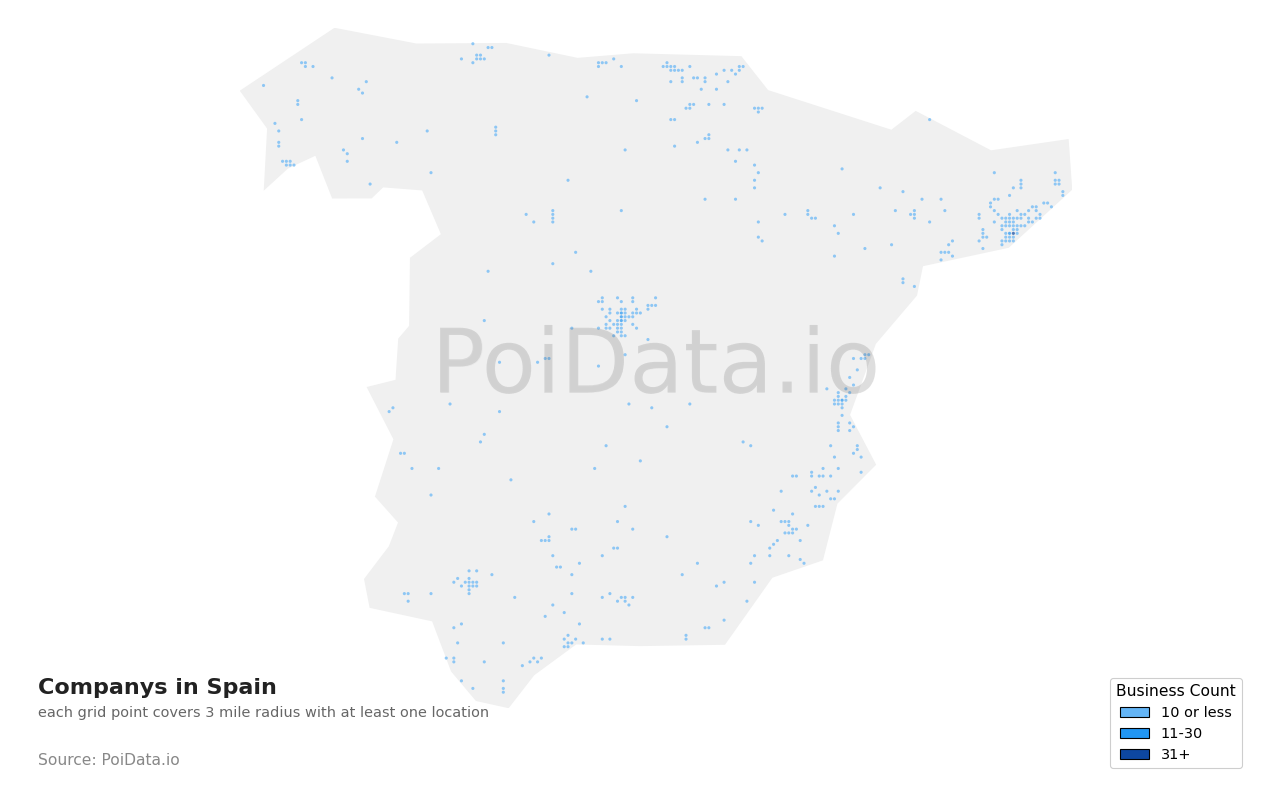 Company density map for Spain