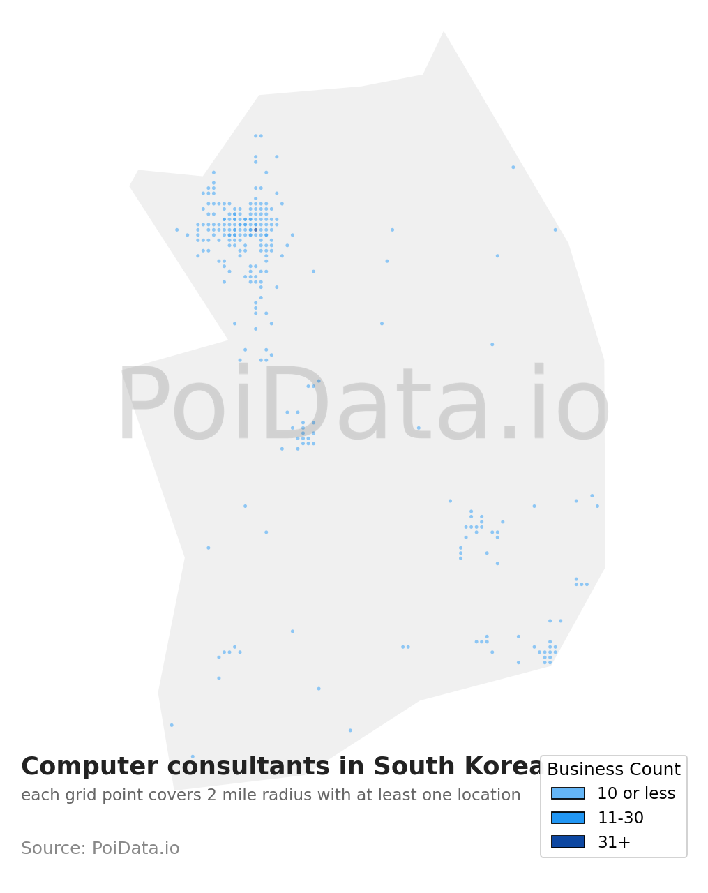 Computer consultant density map for South Korea