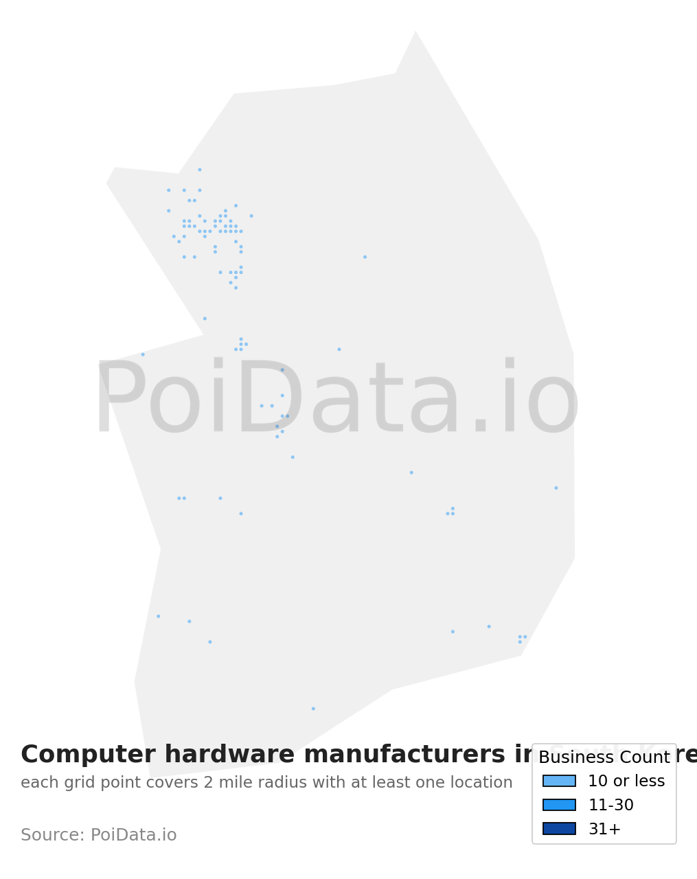 Computer hardware manufacturer density map for South Korea