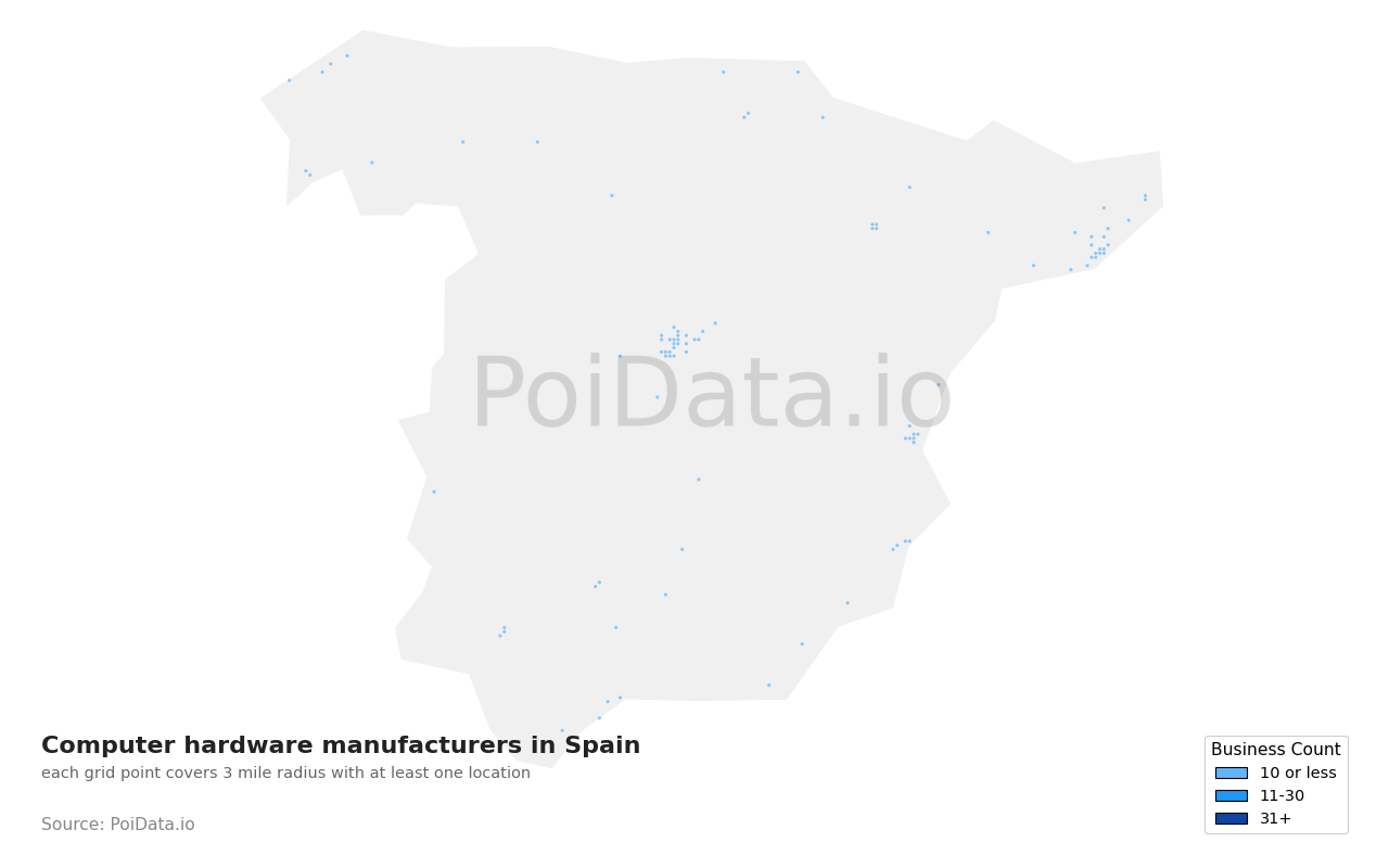 Computer hardware manufacturer density map for Spain