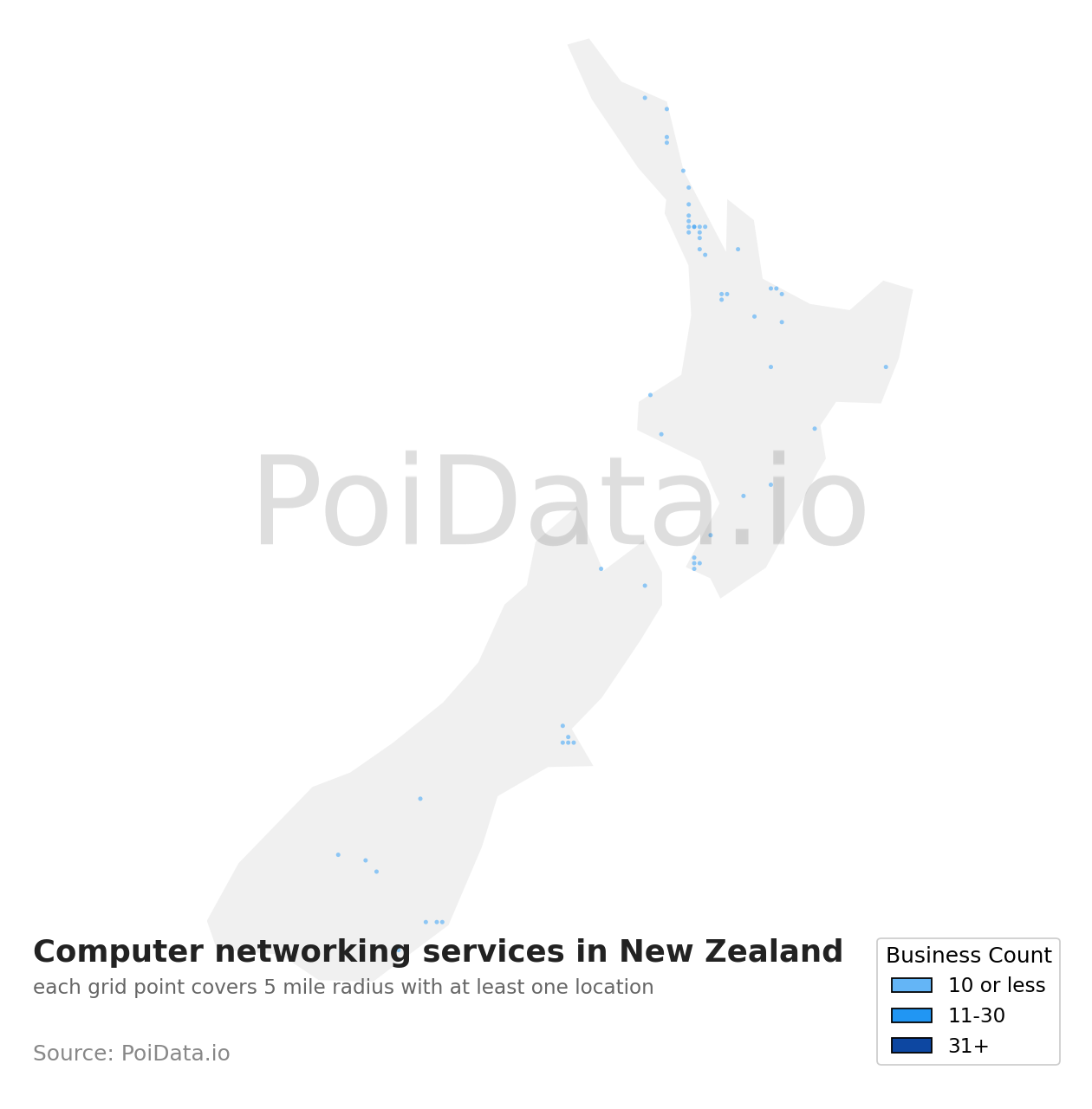 Computer networking service density map for New Zealand