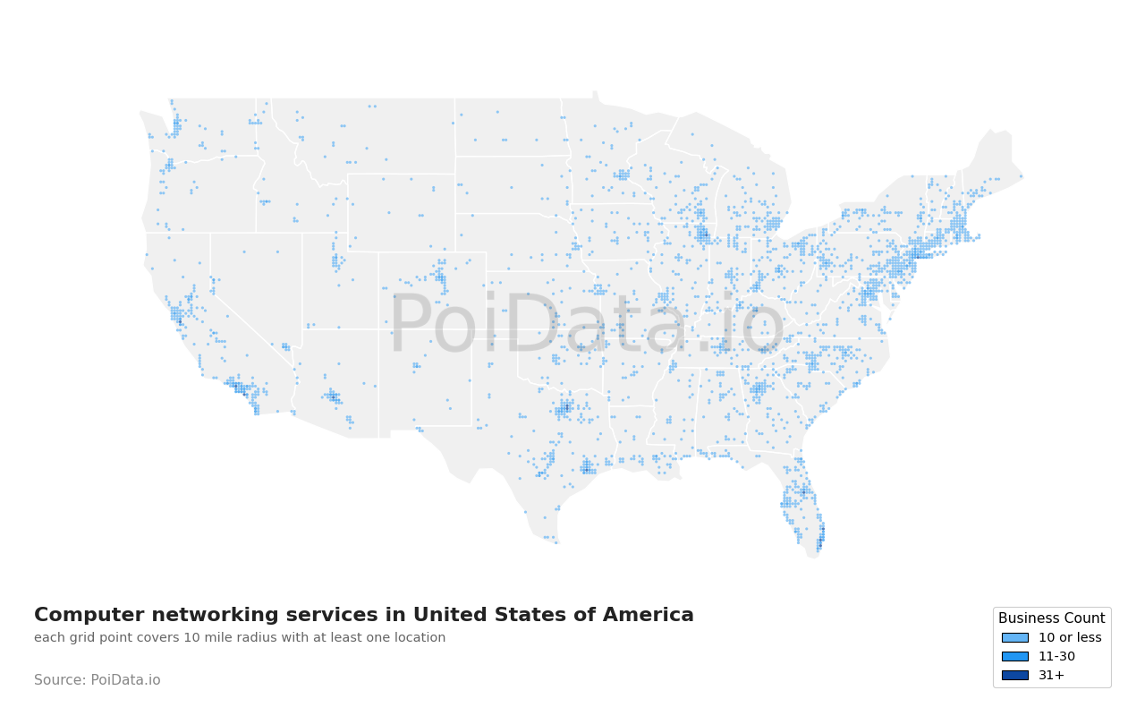Computer networking service density map for South Dakota, United States